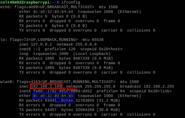 用ifconfig查樹梅派網路組態